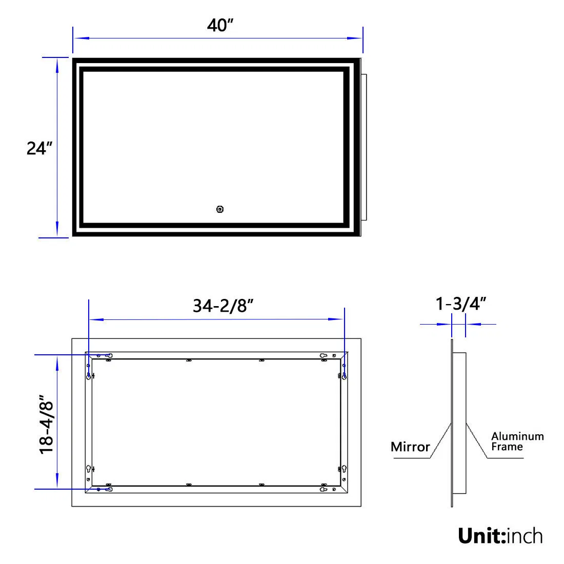 LED iluminado cuarto de baño espejo de maquillaje Fogless Bluetooth SENSOR TÁCTIL 40" X24"