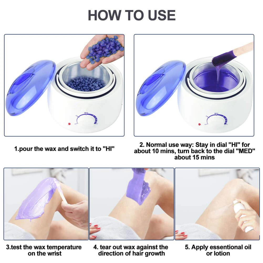 Depilatory Waxing Kit Heater for Women Men Coarse Hair Removal with Moisturizing Aloe Formulas Hard Stripless Wax Beads