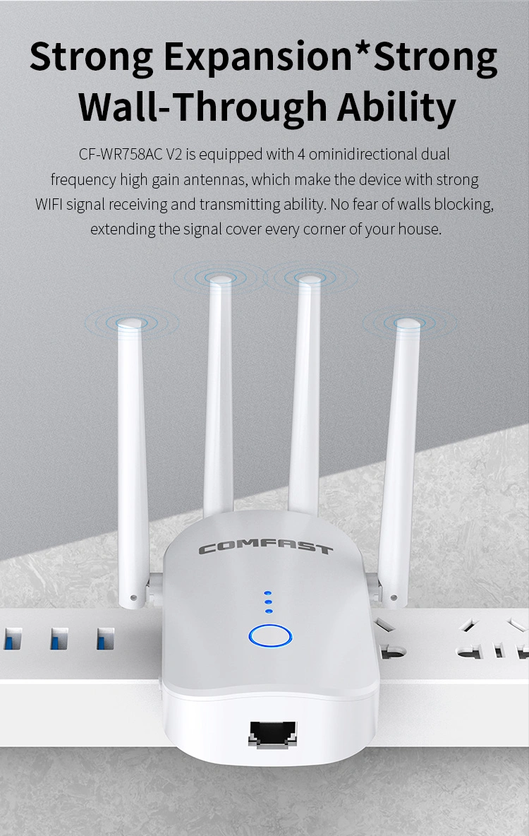 OEM/ODM CF-Wr758AC 1200Mbps WiFi Booster Range Extender High Gain Antenna WiFi Signal Cover Wireless Repeater for Home Use