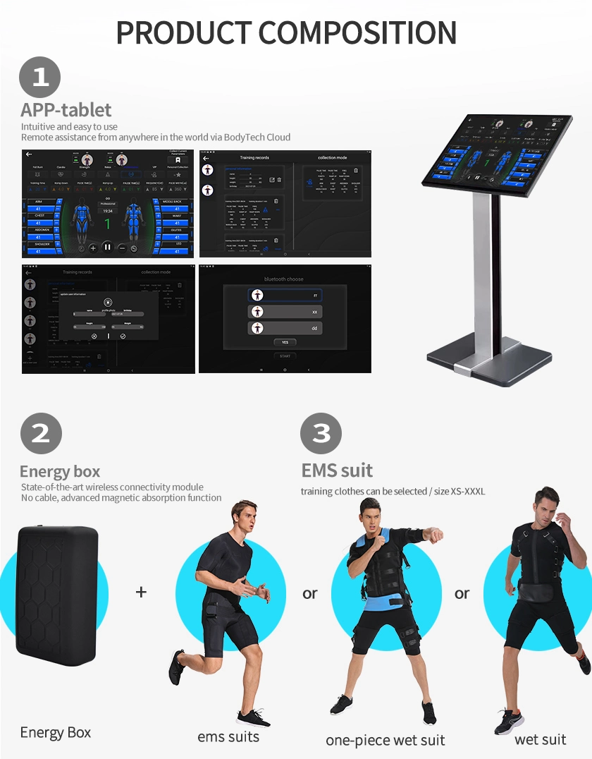 Bodytech inalámbrico profesional EMS Chaqueta EMS del entrenamiento deportivo de grupo utilice todo su cuerpo músculo profundamente Chaleco de entrenamiento EMS 1V2 de la máquina Training-Stand