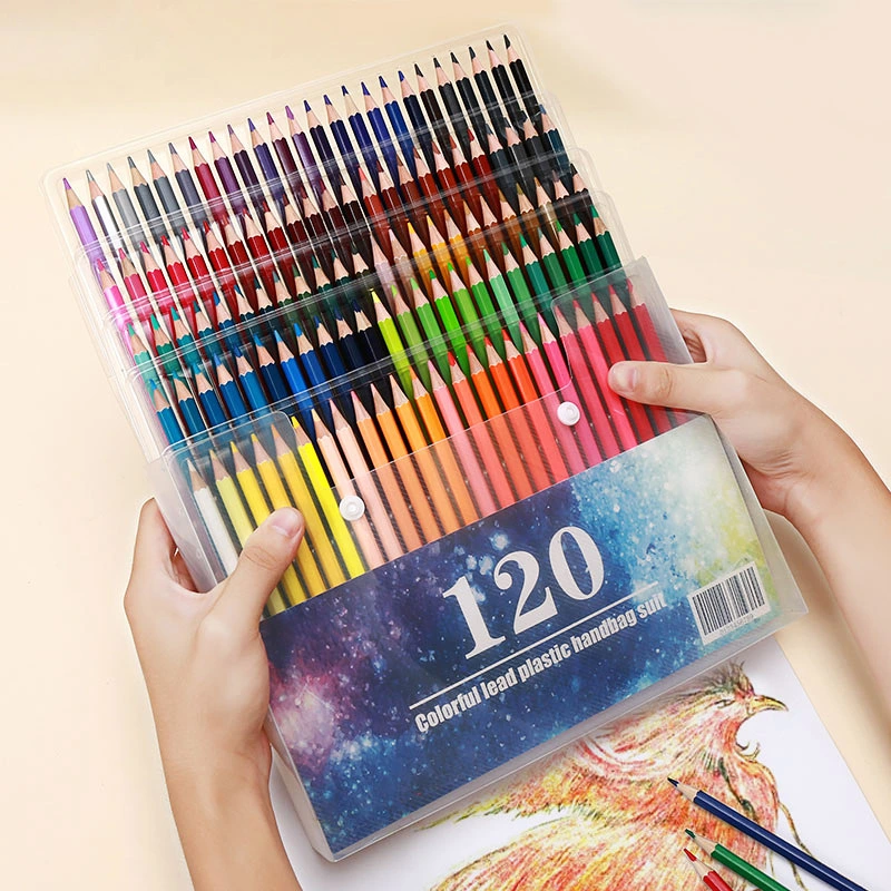 كيس يدوي بلاستيكي 120PCS قلم رصاص طلاء زيت البالغين في المصنع الصيني مكتب مدرسة مجموعة رسم DIY الفنية