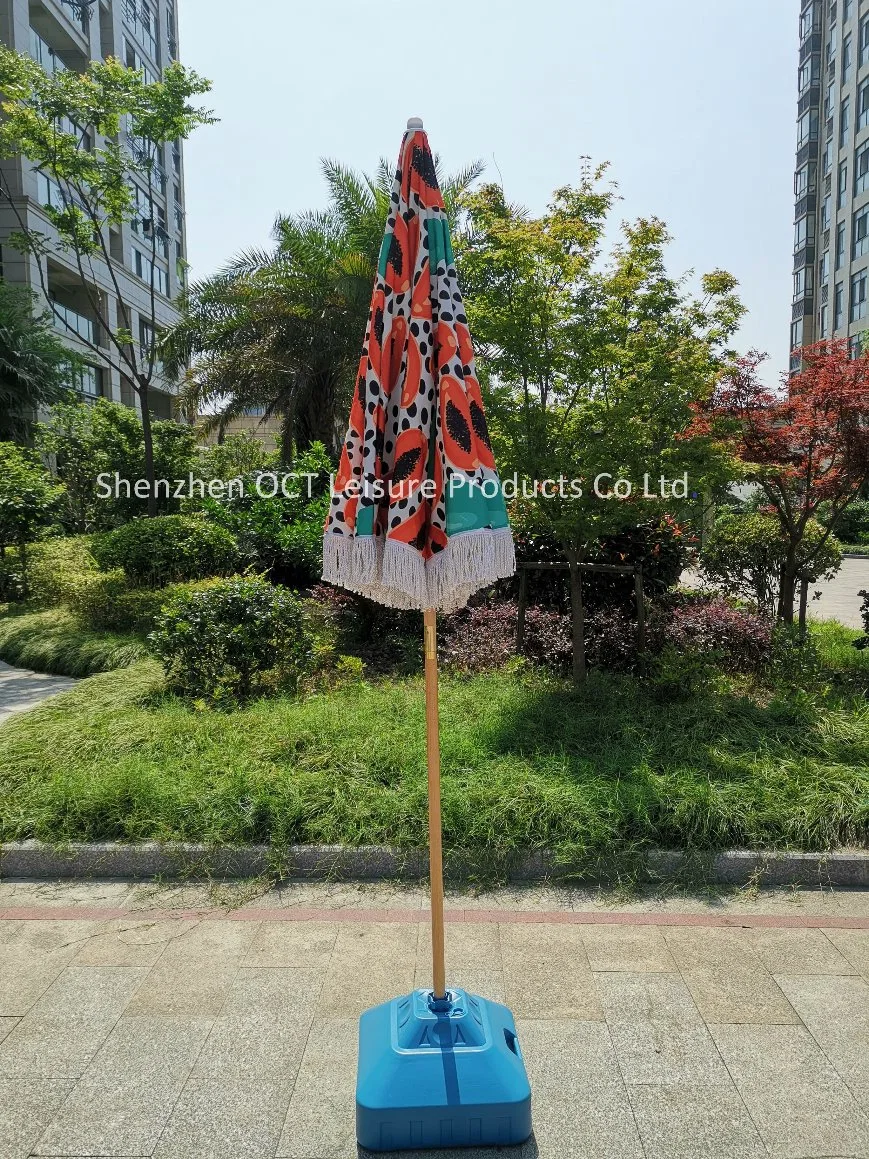 Wooden Shaft Beach Umbrella with Tassel (OCT-BU19006)