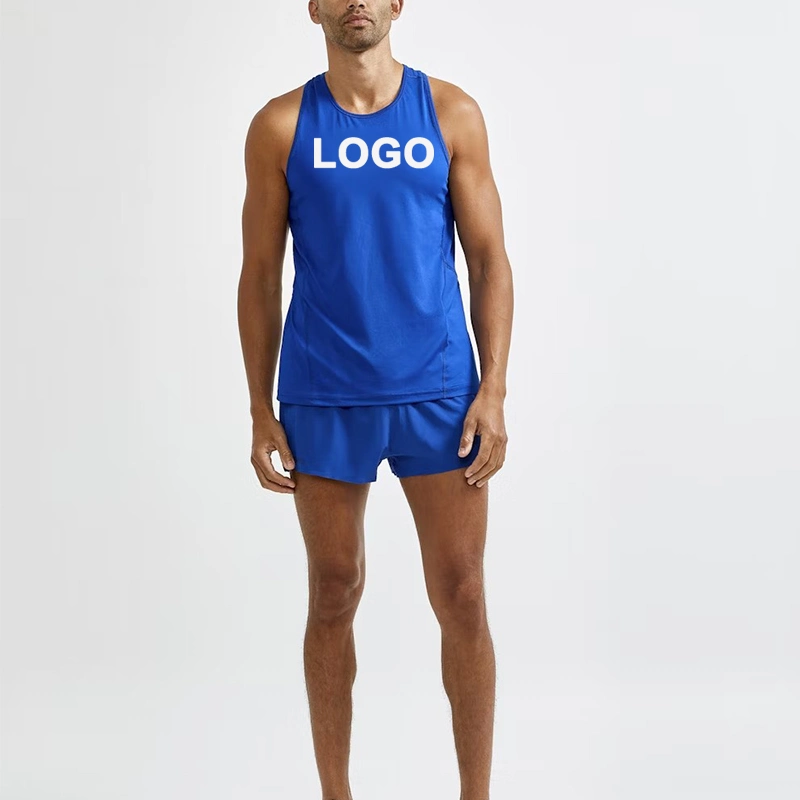 Gimnasio Gimnasio simple logotipo personalizado Racerbaack Camisetas de color azul para los hombres