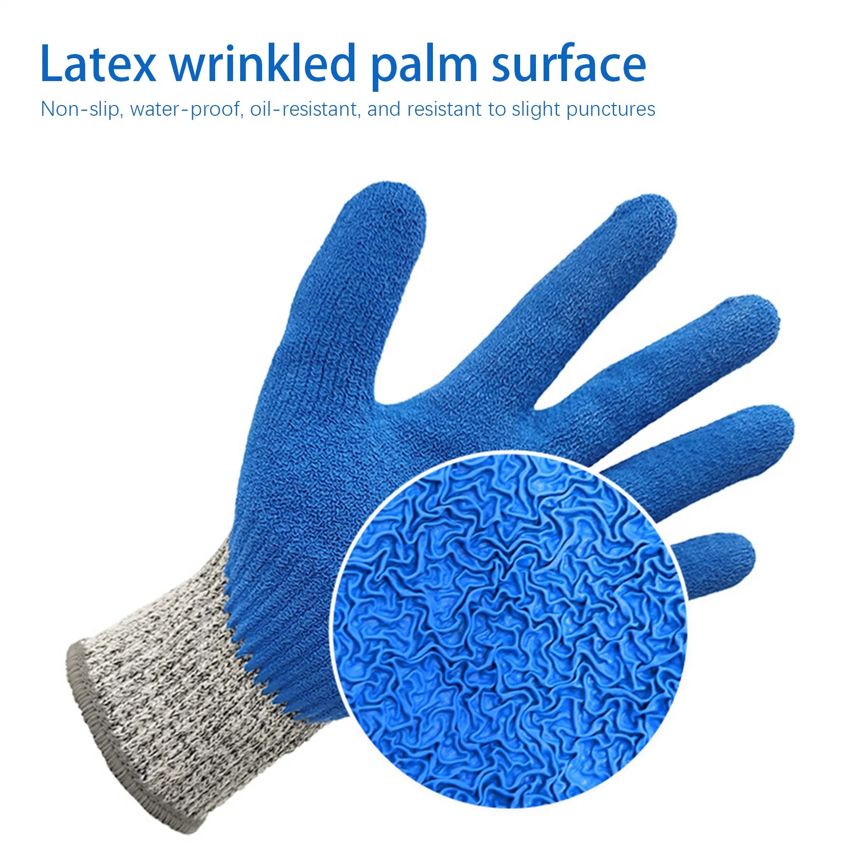 China Wholesale/Supplier Construction Work Polyester Hppe Anti-Cut Gloves Grey Nylon Knitted Crinkle Latex Coated Gloves