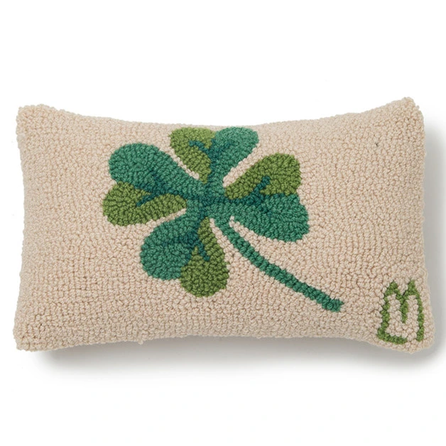 Carpet Embroidery Needle Point Tufting Four Clovers Green Leaf Pillow 45X45cm 30X50cm Sham Cushion