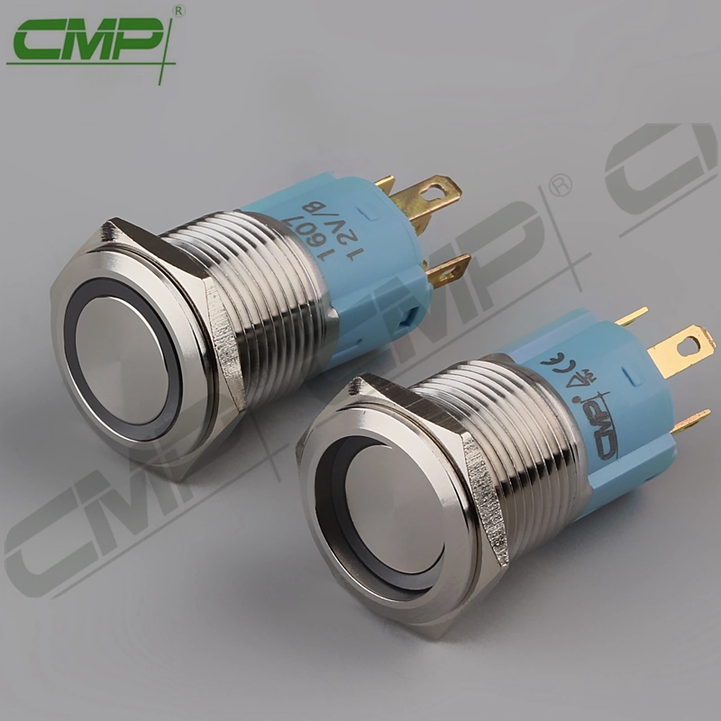 CMP 16mm Botão de pressão luminoso de luz LED de metais liga desliga