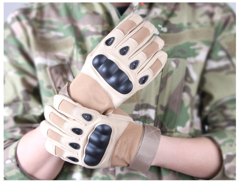 Anti-Slip Leather Protective Shock Resistant Full Finger Tactical Gloves with Elastic Band