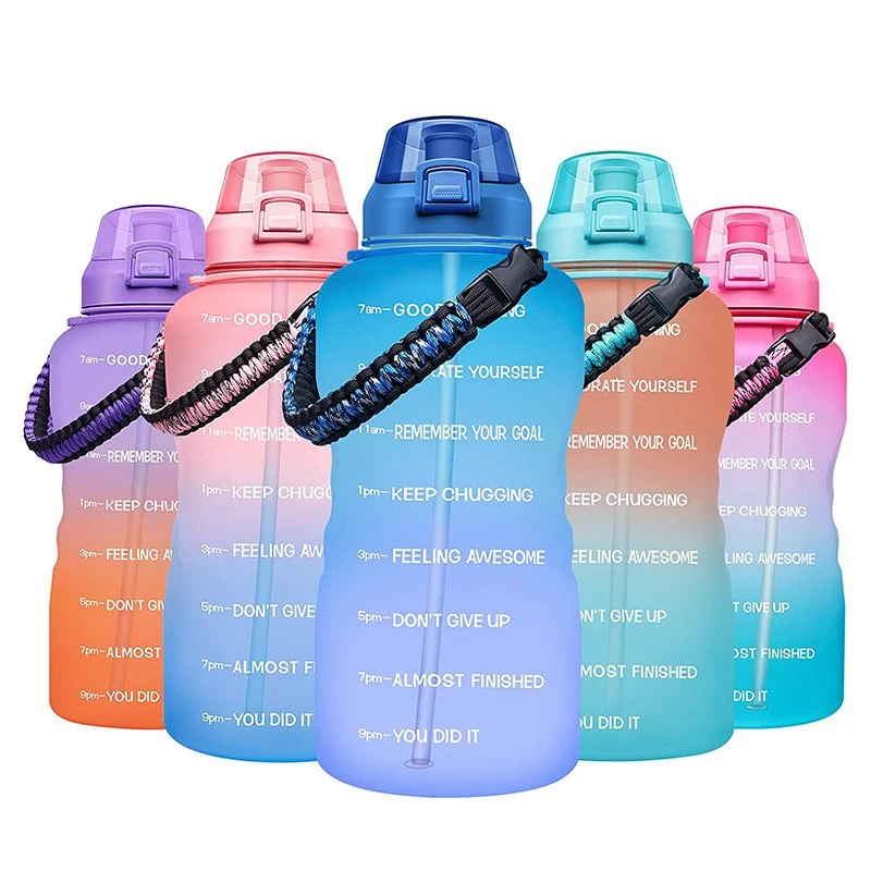 Water Bottle 1 Gallon Motivational Large Water Bottle with Time Marker & Straw