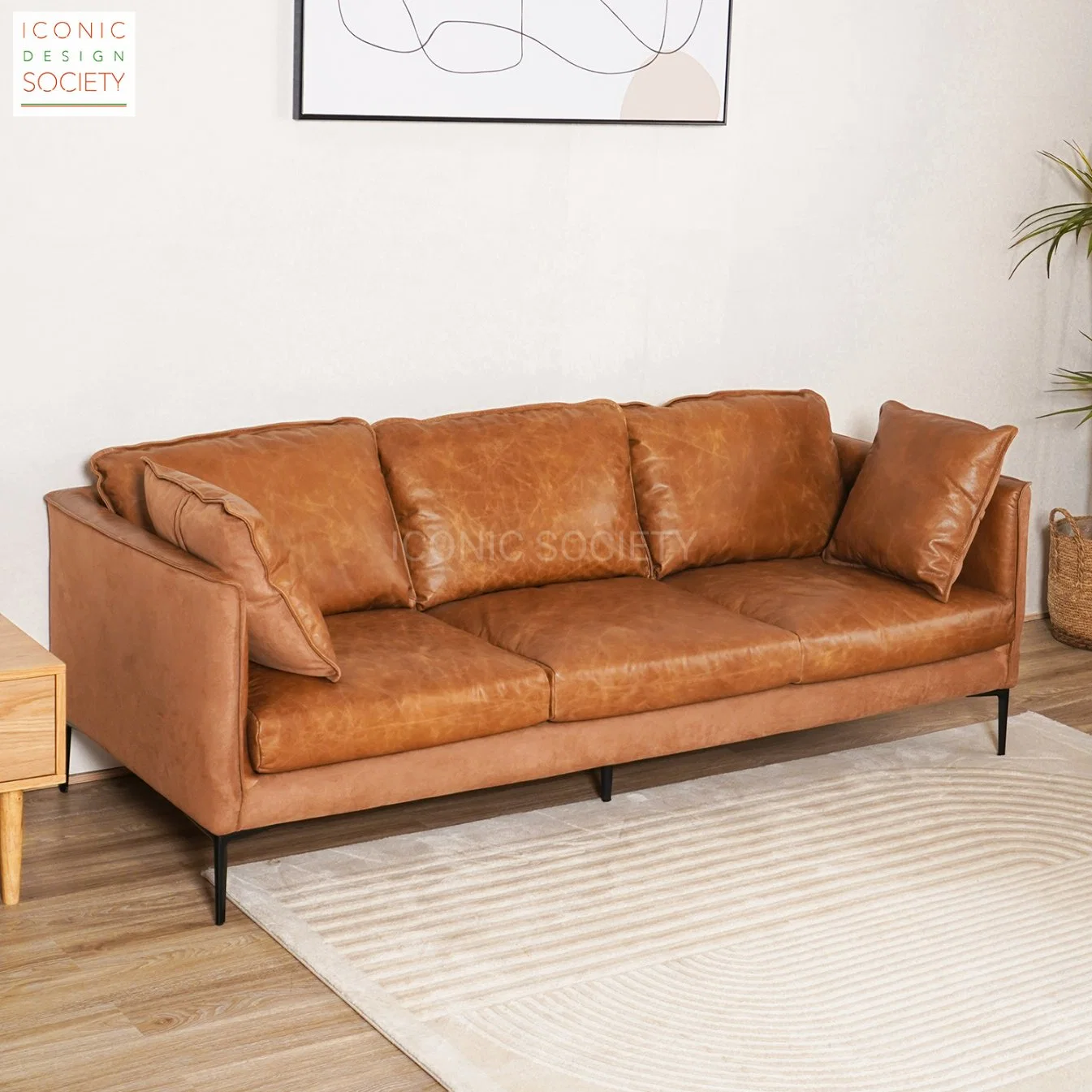 Moderne Wohnzimmer Möbel Holzrahmen Eisen Beine Hotel Home Büro Freizeit Sofa-Sets Samt Stoff Echtes Ledersofa