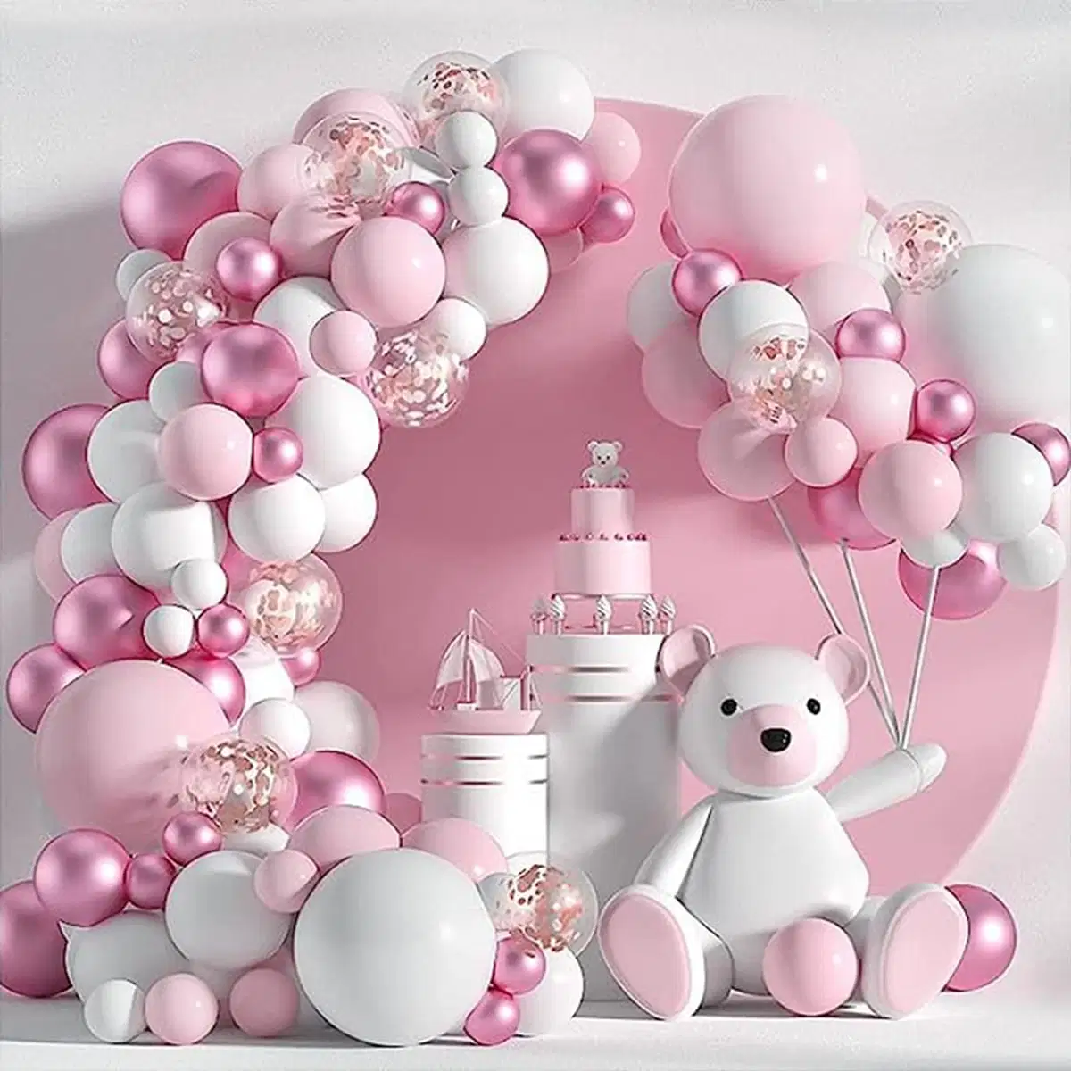 Pink White Balloons Garland Pastel Pink Balloons Metallic Confetti Birthday Party Balloons