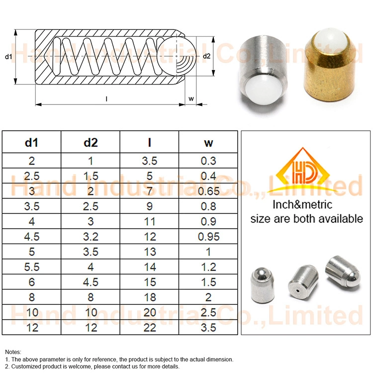 Stainless Steel Body with Plastic Ball Without Flange Press Fit Spring Load Long Nose Ball Plunger