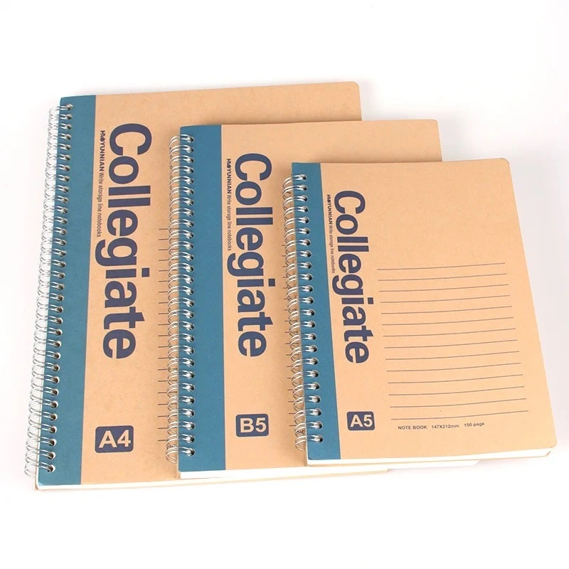 Cahier d'exercices d'école à spirale avec couverture rigide en kraft personnalisée A5 B5