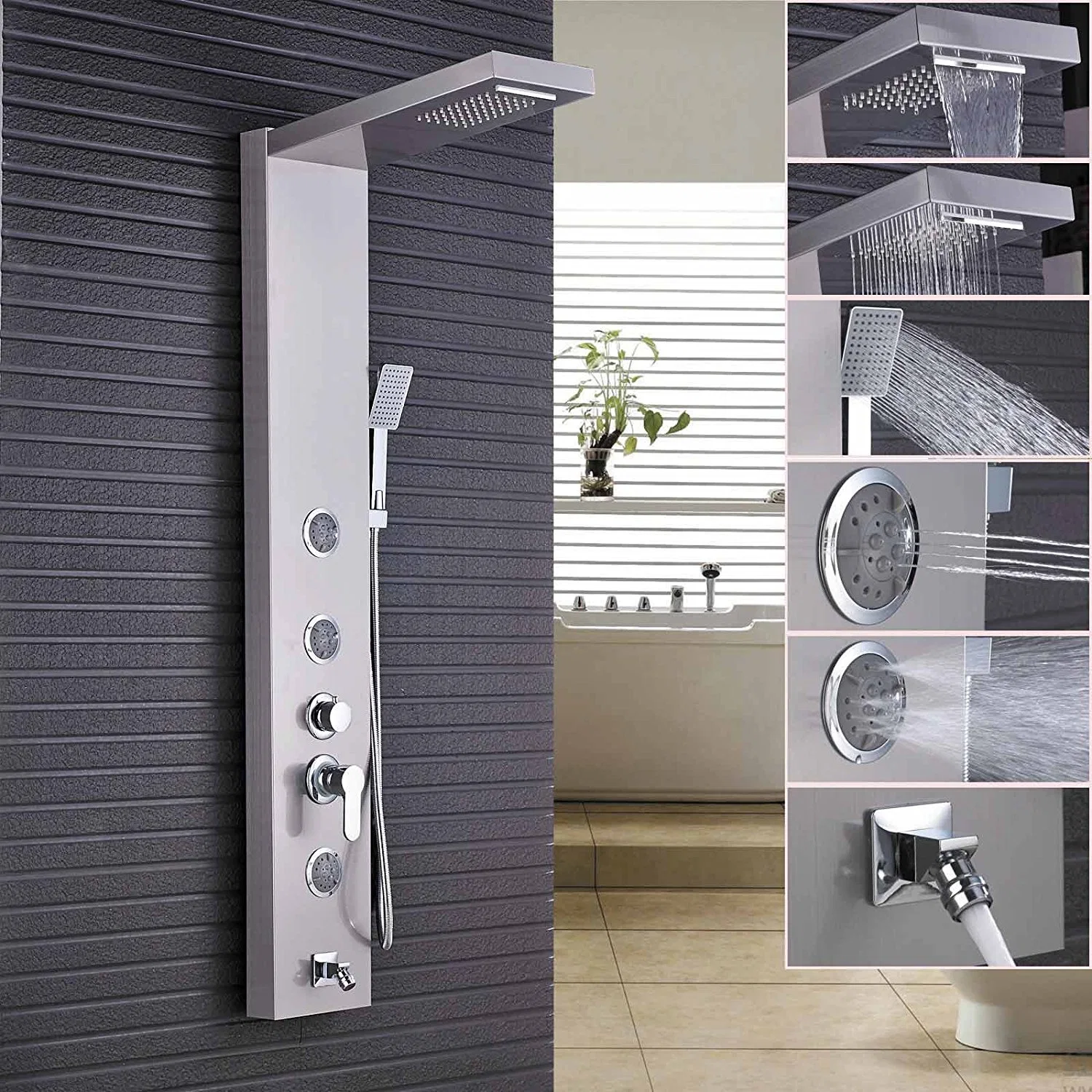 Outdoor Stainless Steel Massage Modern Shower Panel Thermostatic Faucet for Bathroom