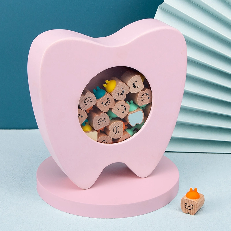 En71, CPC Certificate Visible Tooth Shape Wooden Teething Toys Tooth Box