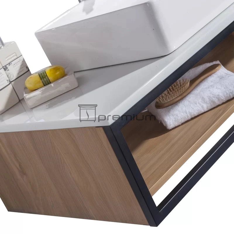 Optional Size Wood Bathroom Stone Vanity Sink with Steel Frame Wall-Mounted Cabinet