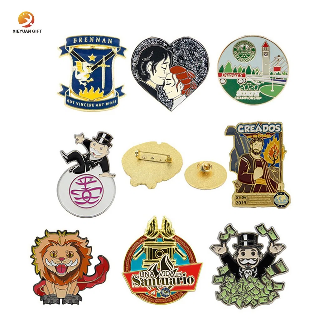 Commerce de gros logo personnalisé Cute Round Silver Gold badges métal Anime Cartoon Brooch Vêtements Hat Hijab Mou Dur émail Épinglette de badge