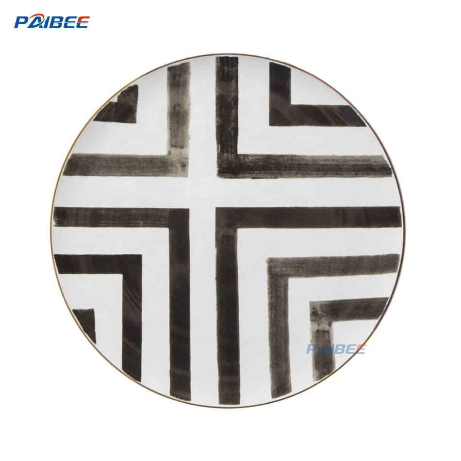 Paibee Cross Road Vintage Dinnerware Ceramic Black and White Fine Bone China Plates Sets