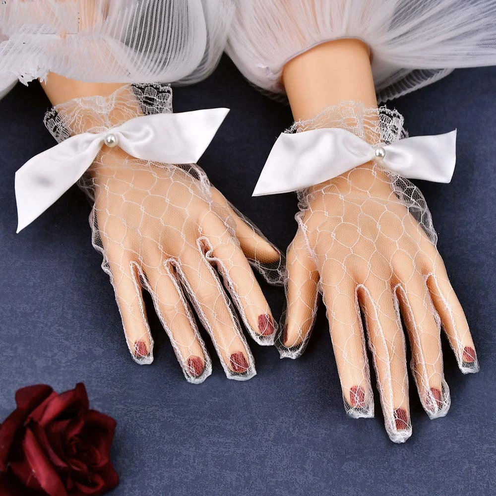 Hwg3015 свадебные перчатки прозрачный кружевной носовой простых коротких свадебных аксессуаров