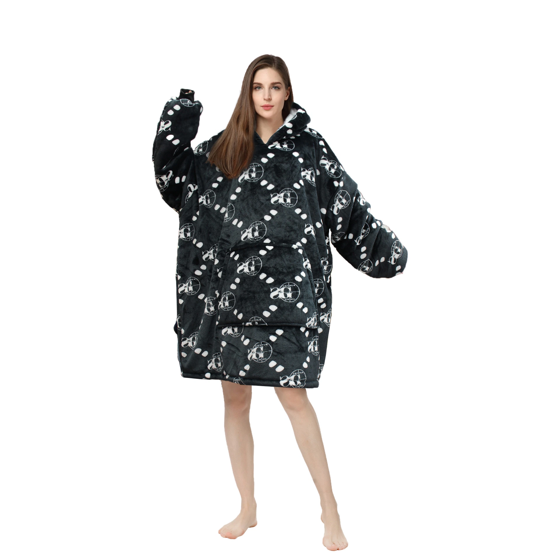 Mano de obra fina Luz de invierno con capucha Sleeping Bag Coat Hoodie Manta Invierno Jumpsuit camisón pijama perezoso