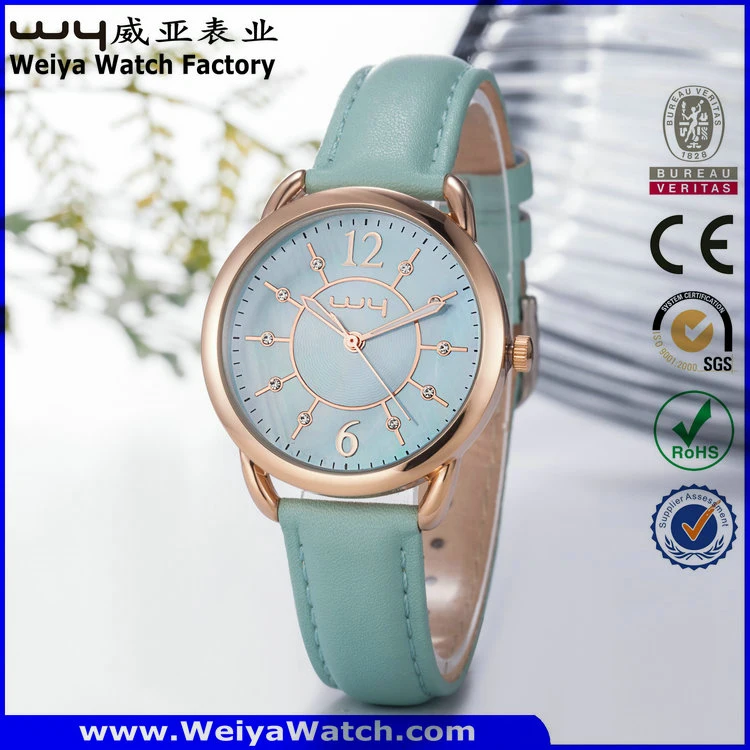 OEM/ODM Leather Strap Quartz Ladies Wrist Watch (Wy-095B)