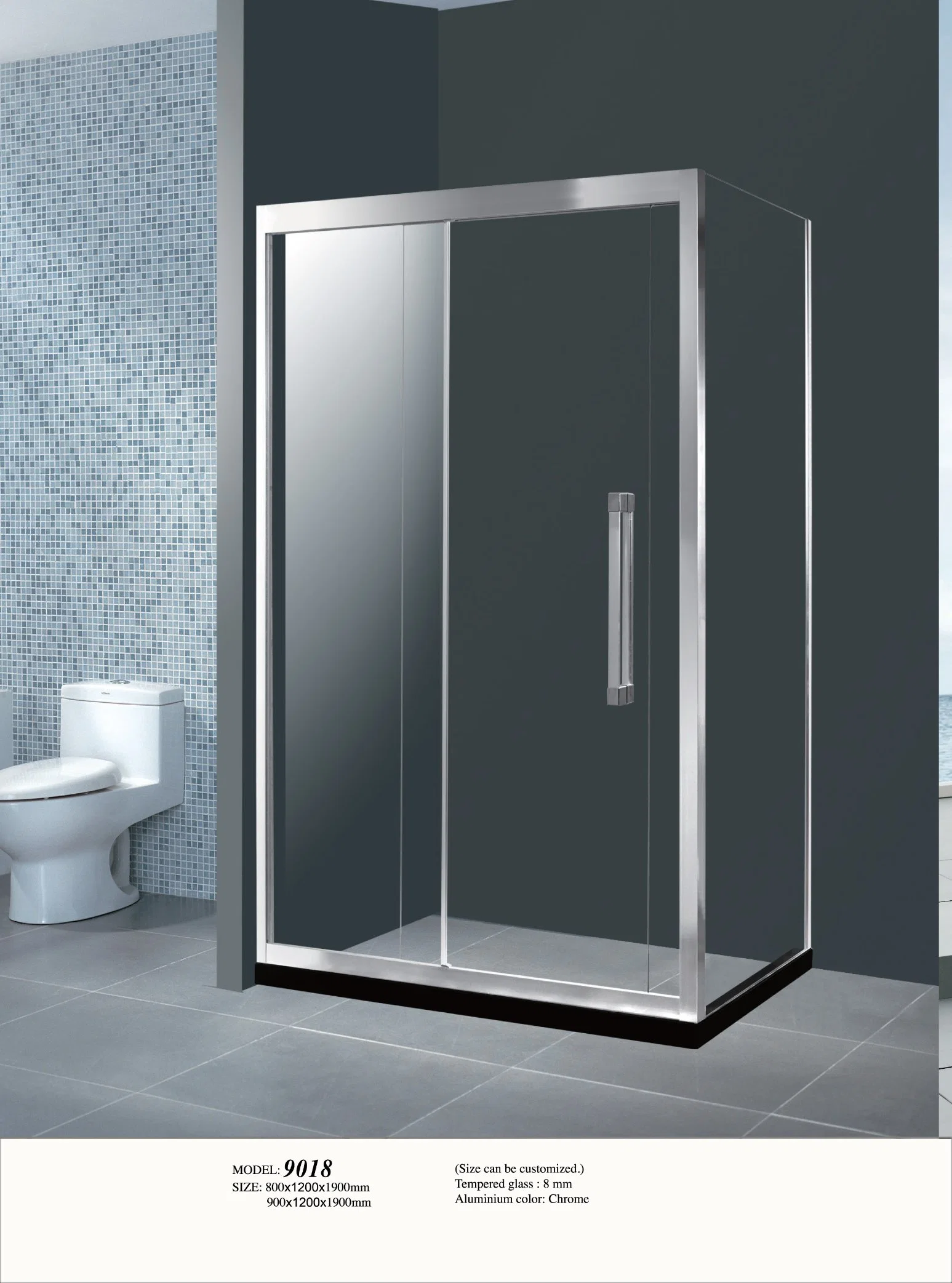 Casa de banho com chuveiro preto, vidro temperado, porta