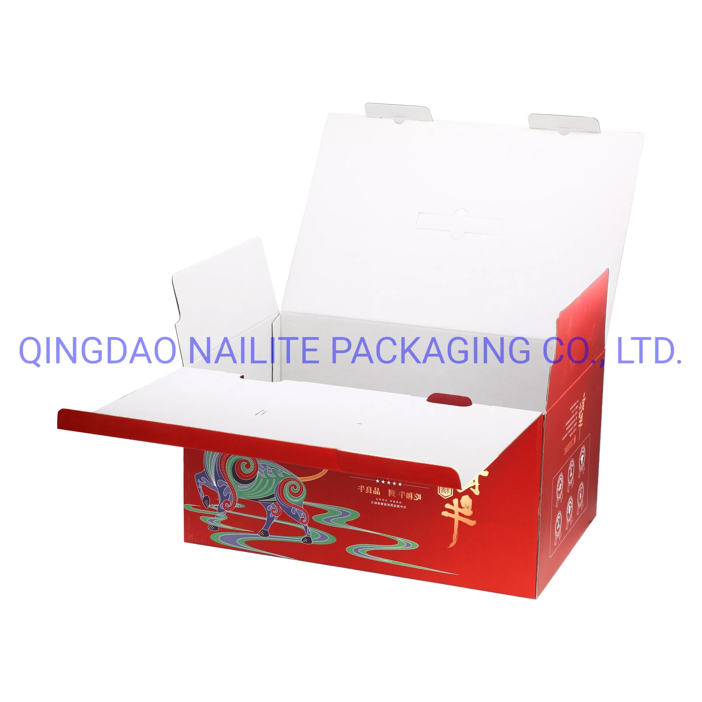 Customized Color Printed UV Spot Laminating Foldable Corrugated Paper Package with Handle-White Cardboard Inside Gift Package for Candy/Maruko/Bakery