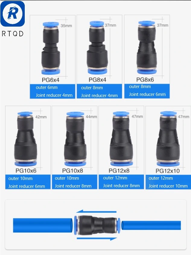 Wenzhou de gros et de haute qualité à bas prix Accessoires Composant pneumatique pneumatique de la série P PUSH-connecteur de l'air en plastique des raccords One Touch Pg10-8