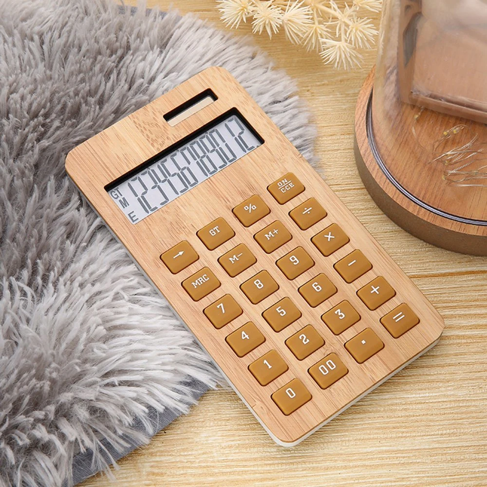 Natural Bamboo Surface Large 12 Digit Digital Calculator Gift or Office Use