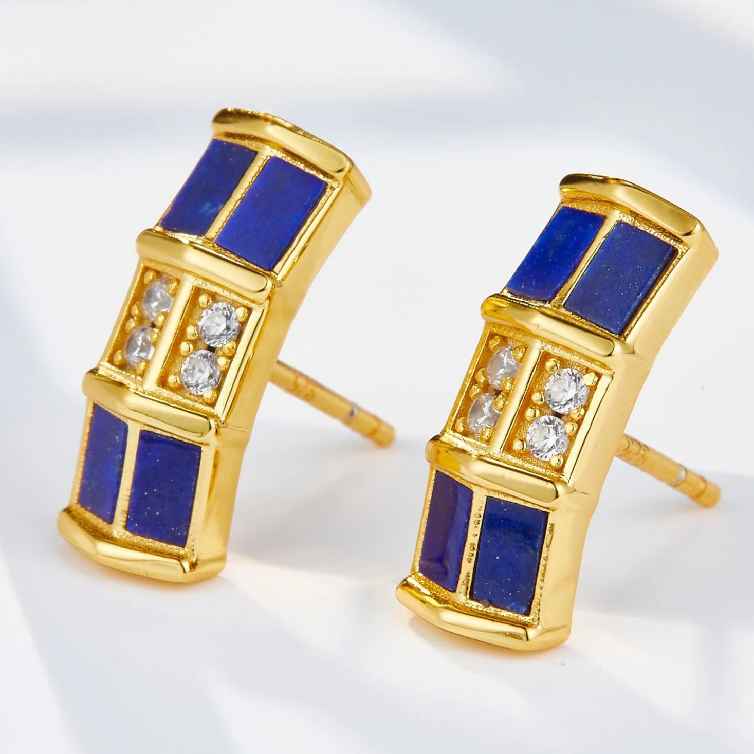 Fashion Jewelry for Ladies Gold Jewellery Earrings with 18K Gold Plating Lapis Lazuli Silver Jewelry Earring for Women