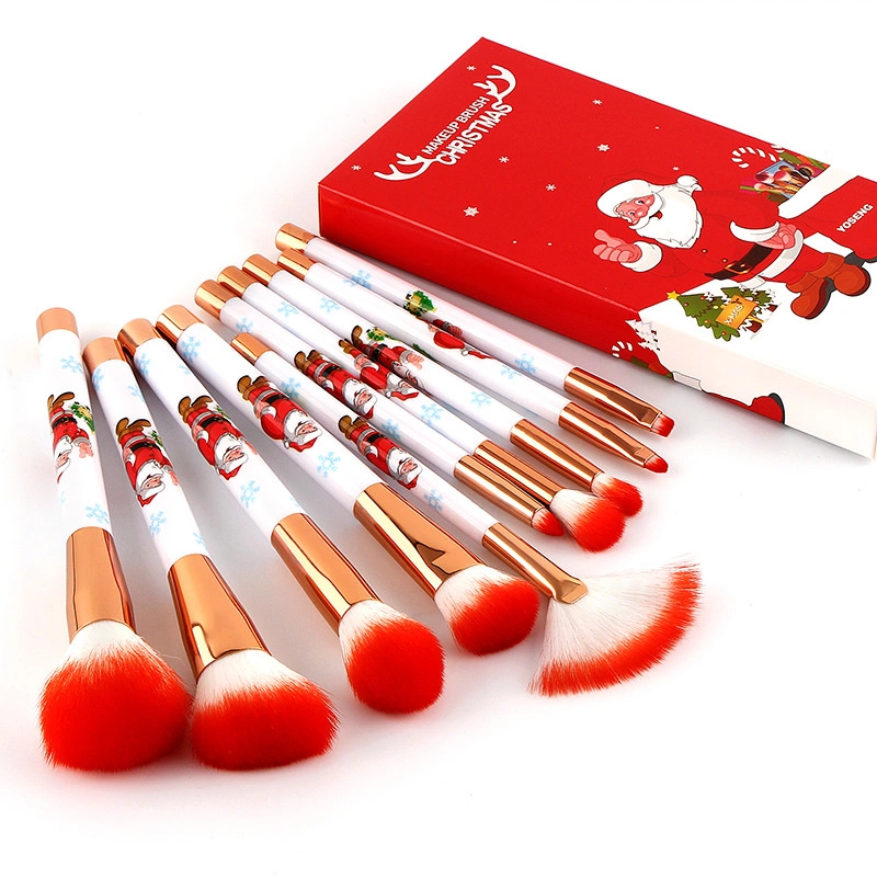 10 PCS Christmas Color Make up Dome Blush Brush Christmas Gift Cosmetic Tools Makeup Brush Sets