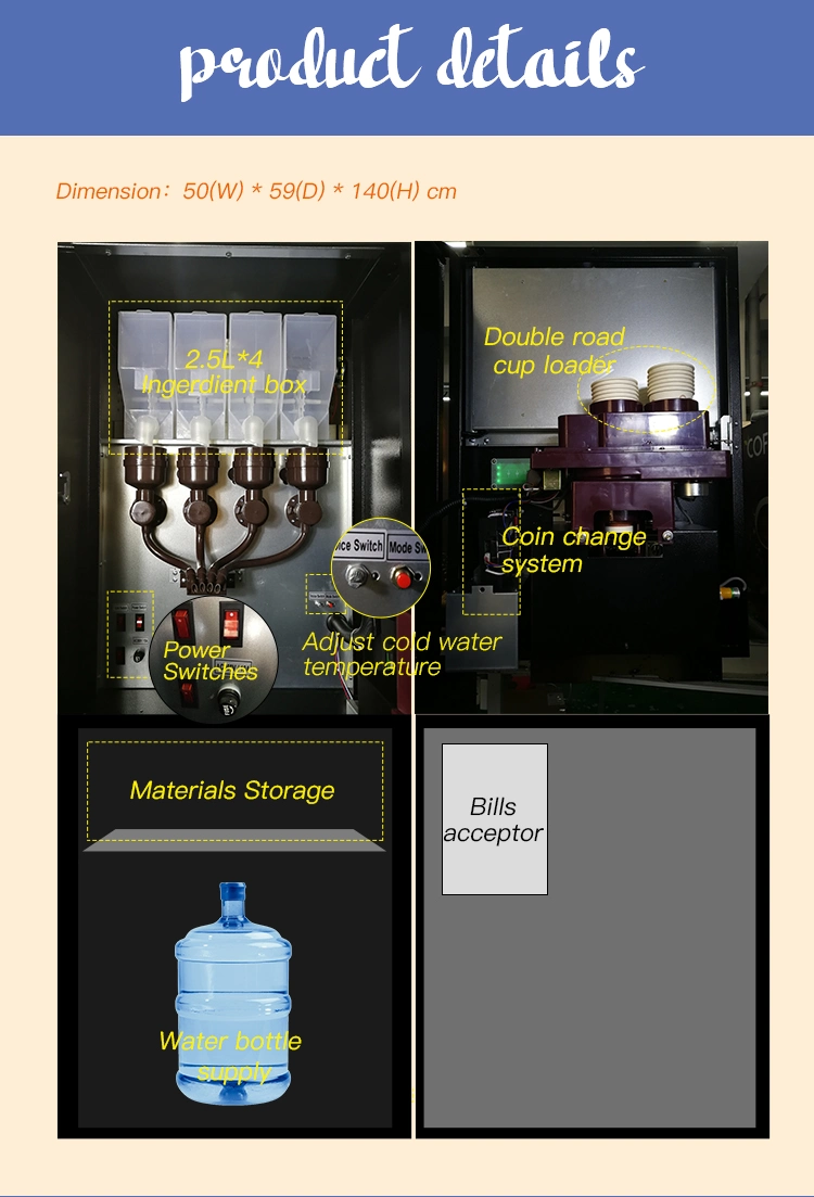 Boissons chaudes et froides de café instantané vending machine avec l'écran ad