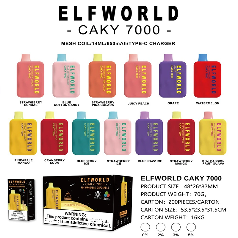 Original Elfworld Caky 7000 Puffs Vape 20000 Puffs Low Price Vape Devices Flavor Liquid Vape Free Shipping Puff 15000 15K18K20K Vape New Puffs Disposable Vape