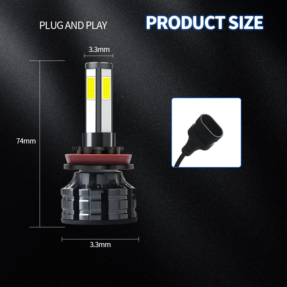 Haizg Newest Model 4-Sides LED Headlight 6000K 10000lm Car LED Light Bulb H4 H11 H7 Others Car Light Accessories