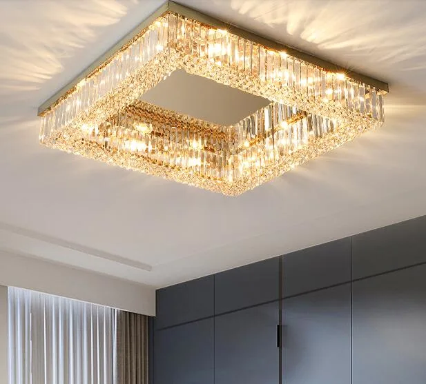 Moderne Luxus Kristall Kronleuchter Beleuchtung Wohnzimmer Square Lobby Licht Goldene Lampe