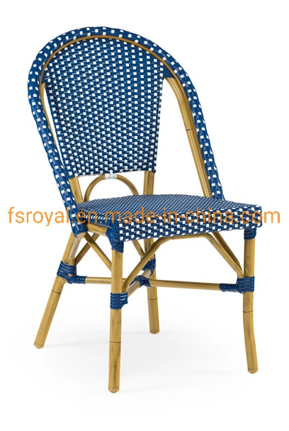 Outdoor Cafe Furniture Bamboo Look Aluminum Stackable Rattan Chair