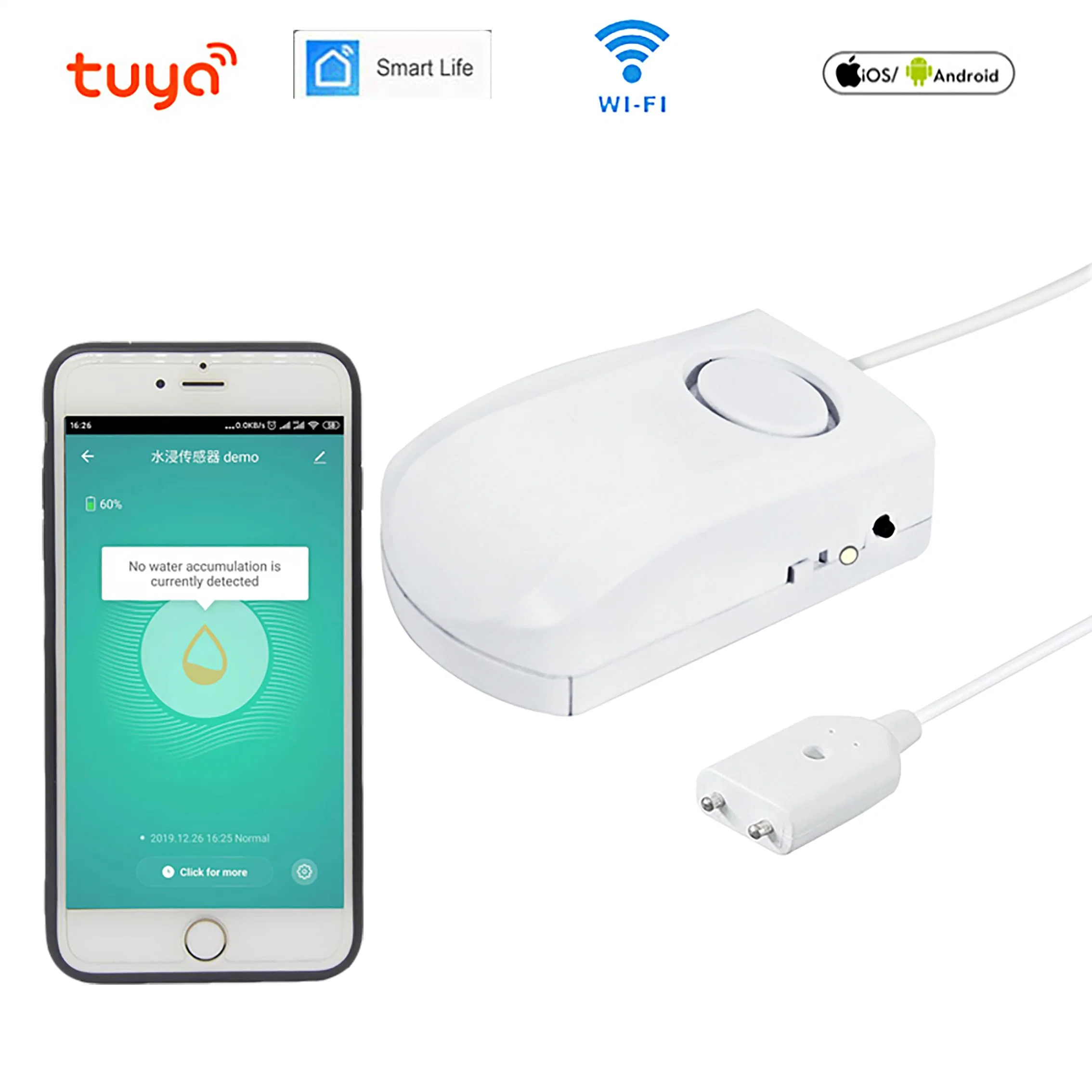 Tuya maison intelligente Smart de débordement de la sécurité des systèmes sans fil détecteur de fuite d'alarme de l'eau de l'équipement alarme du détecteur de fuite de l'eau WiFi