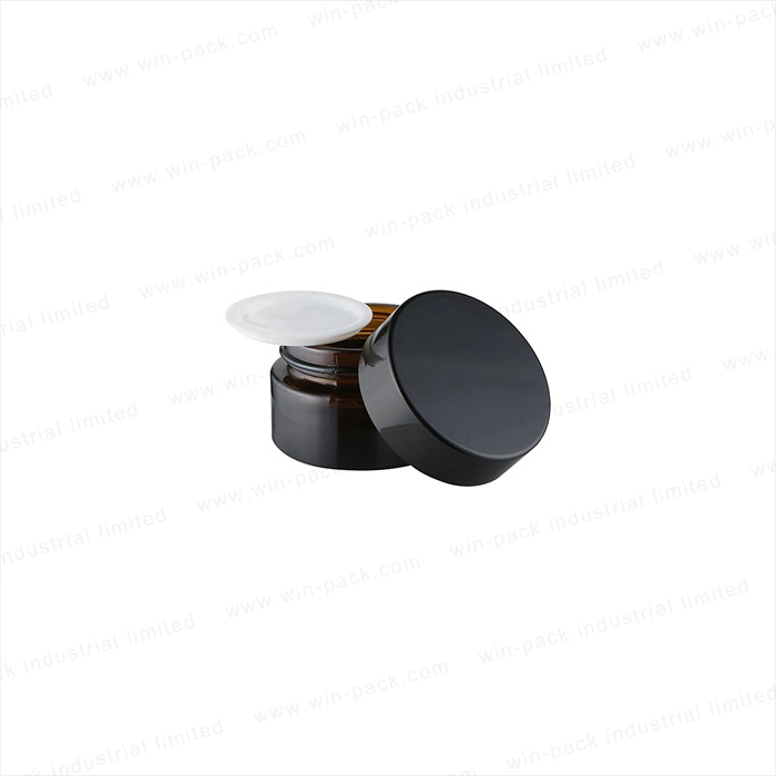 Amber Farbe Glas Creme Glas Runde Form Glasbehälter mit Schwarzer Kunststoffschraubenverschluss 30g 50g