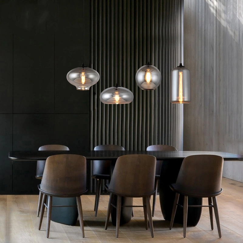 Zhongshan Lighting Retro Nordic Design LED de suspension pour la salle à manger Chambre cuisine Table Bar Chambre Art Noir plafond en verre Lustre E27