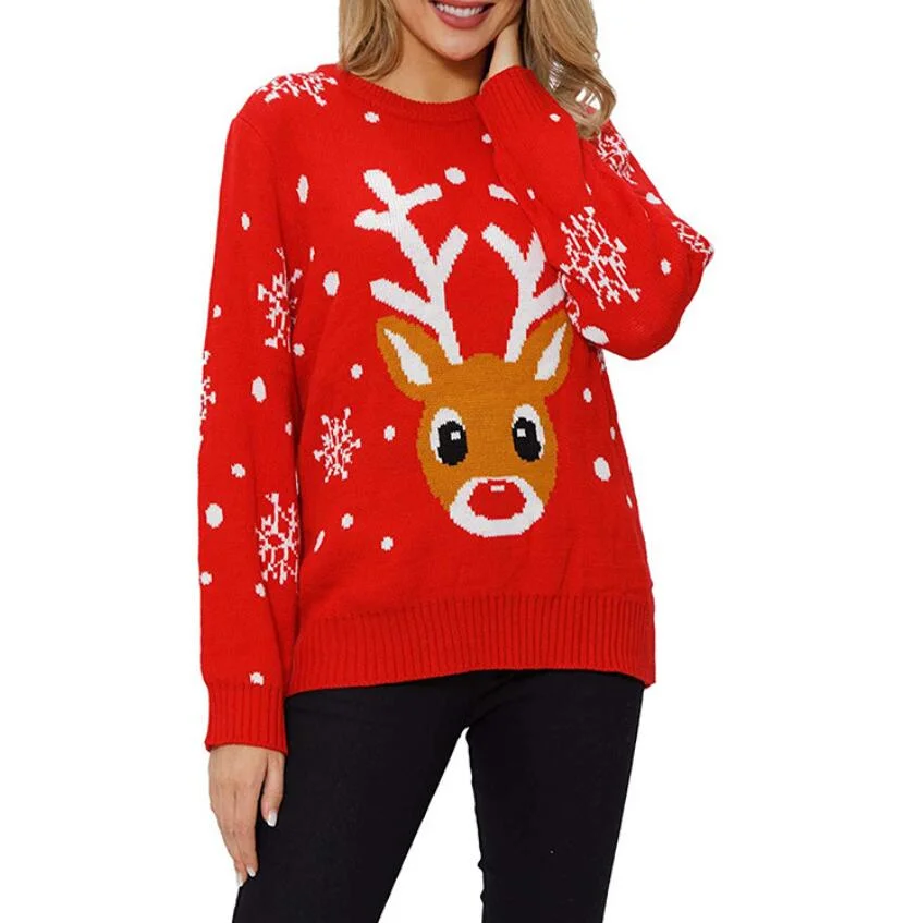 Women Classic Plus Size Christmas Sweater Reindeer Knitted Sweatshirt Pullover