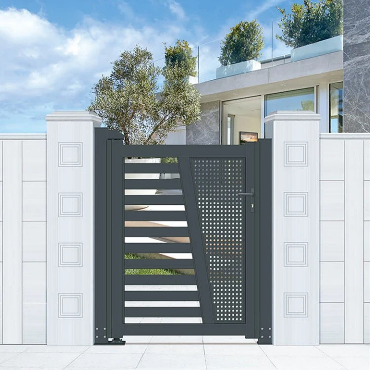 Portão Principal de metal Sistemas de design em alumínio cor madeira Portão de pedestres para Villa porta paralela de privacidade porta privada pequena Yard Gates