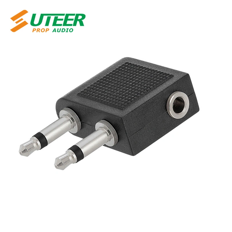 2X3.5mm Mono Plug to 3.5 mm Stereo Jack Airplane Audio Adapter