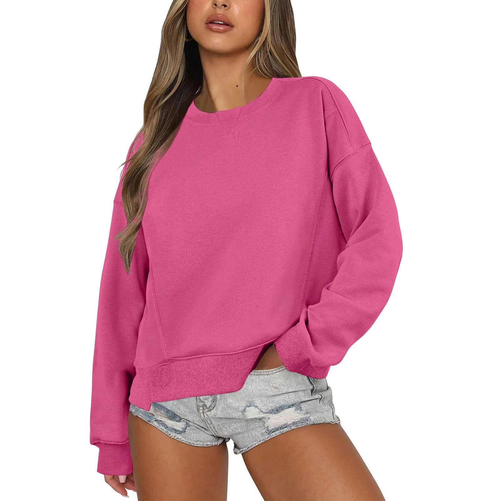 Women Solid Round Pullover Long Sleeve Sportswear Custom Sweatshirts