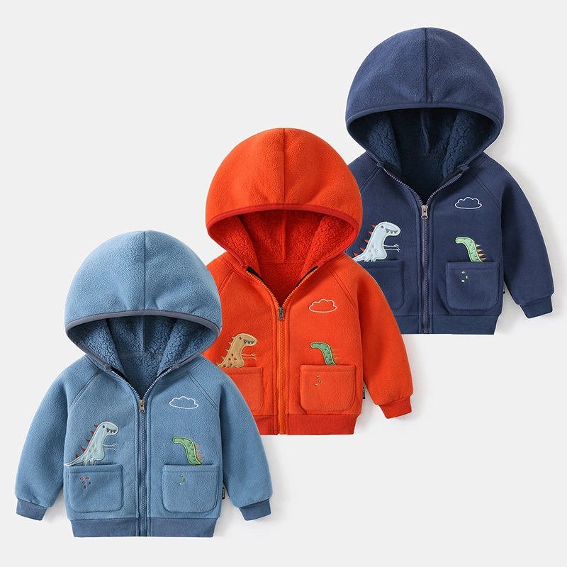 China Manufacture Fashion Fleece Kids Coat Children Clothing Outfit Warm Windproof Outerwear Zip up Solid Color Child Coat