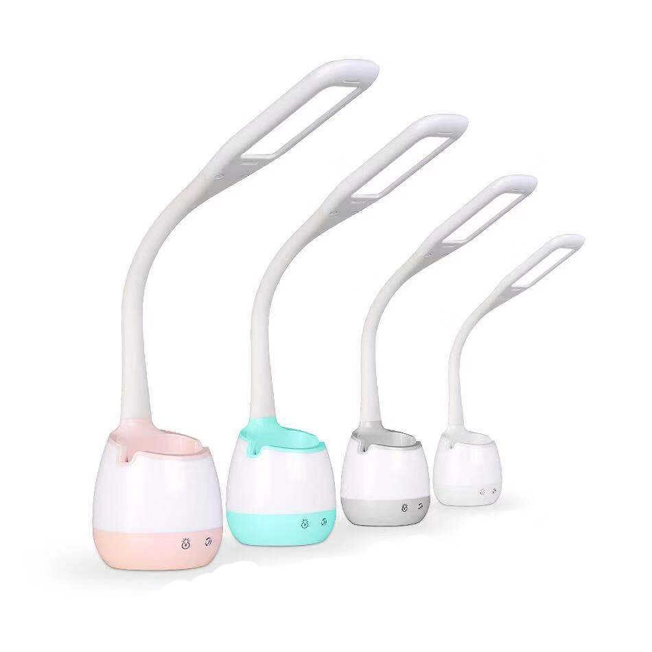 Rechargeable LED Desk Lamp with Pen Holder RGB Color Changing Light, Bedside Table Lamp for Study Reading