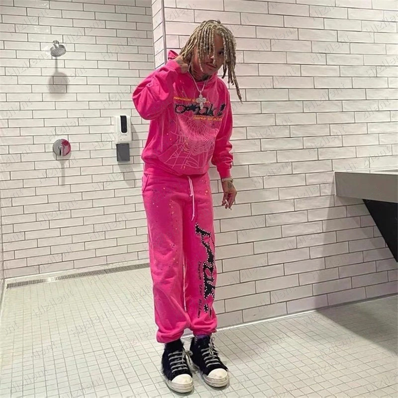 2023 New Arrival Young Thug Star's Sp5 Der 555555 Pink Pattern Casual Fashion High quality/High cost performance  and Soft Sweat Pants for Men Women