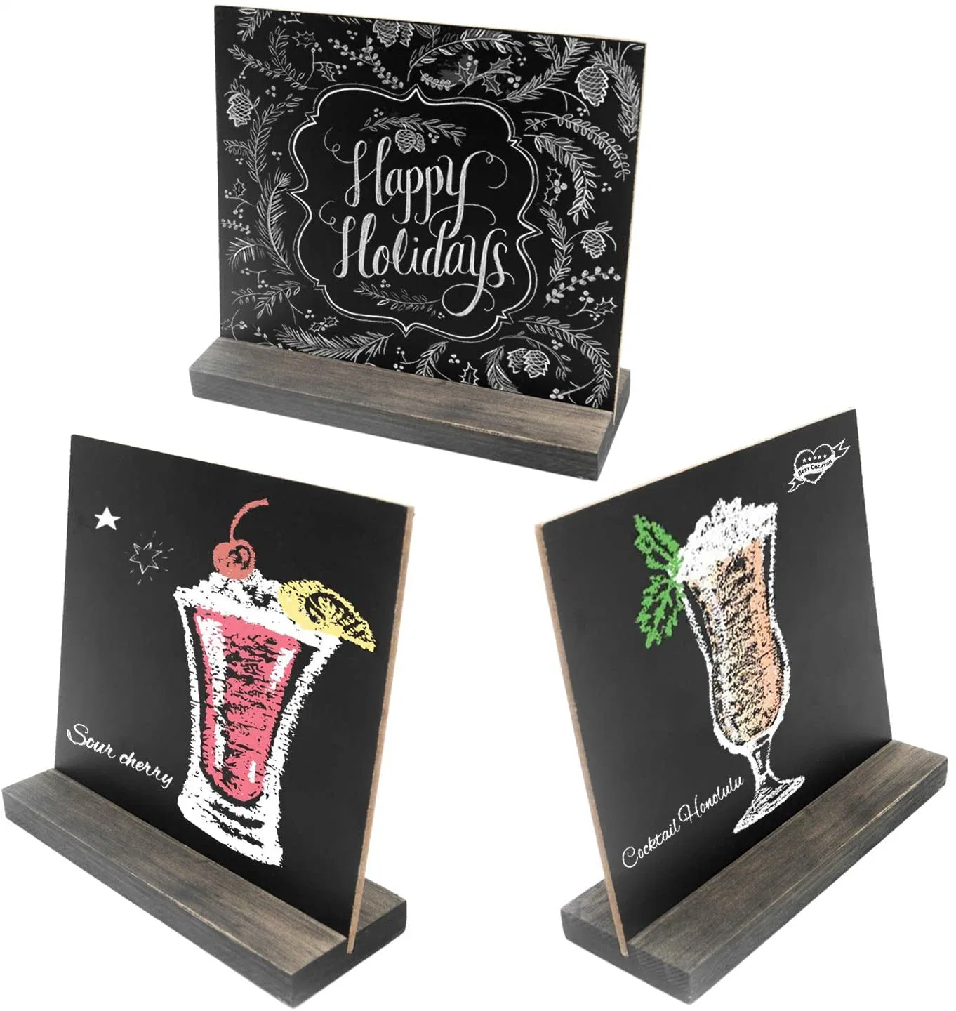 Mini Tabletop Chalkboard Signs with Vintage Style Wood Base Stands