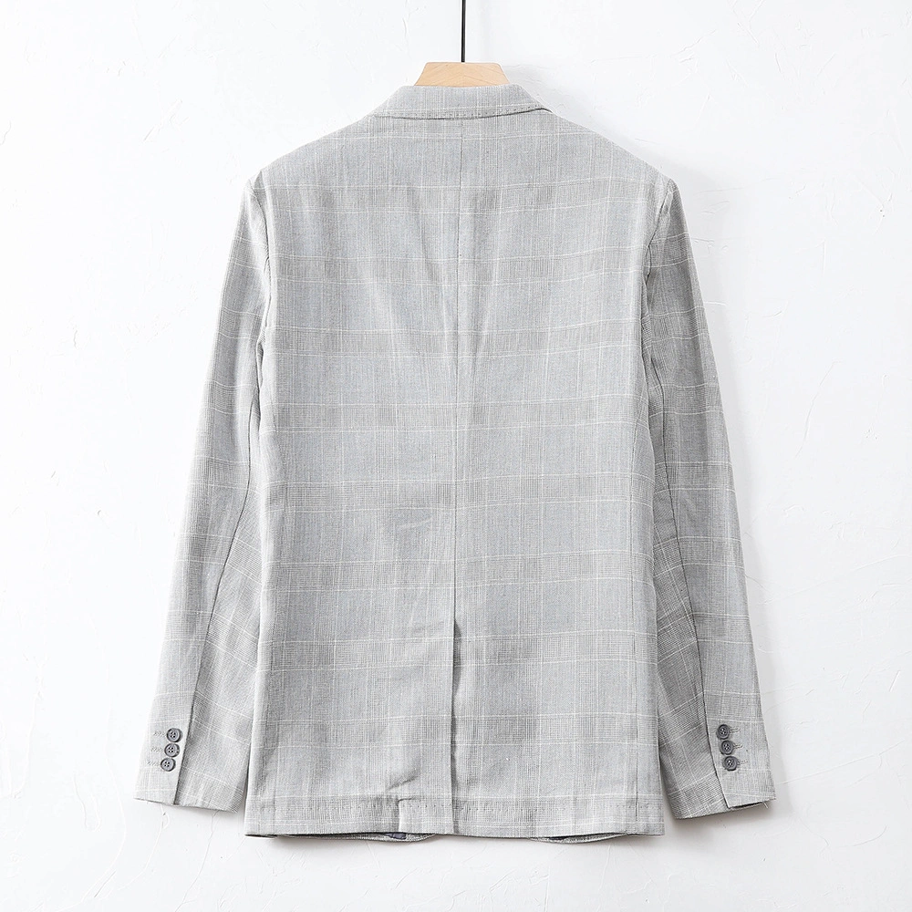 OEM Business Men's Cotton Linen Casual Suit Jacket Plaid Linen Suit