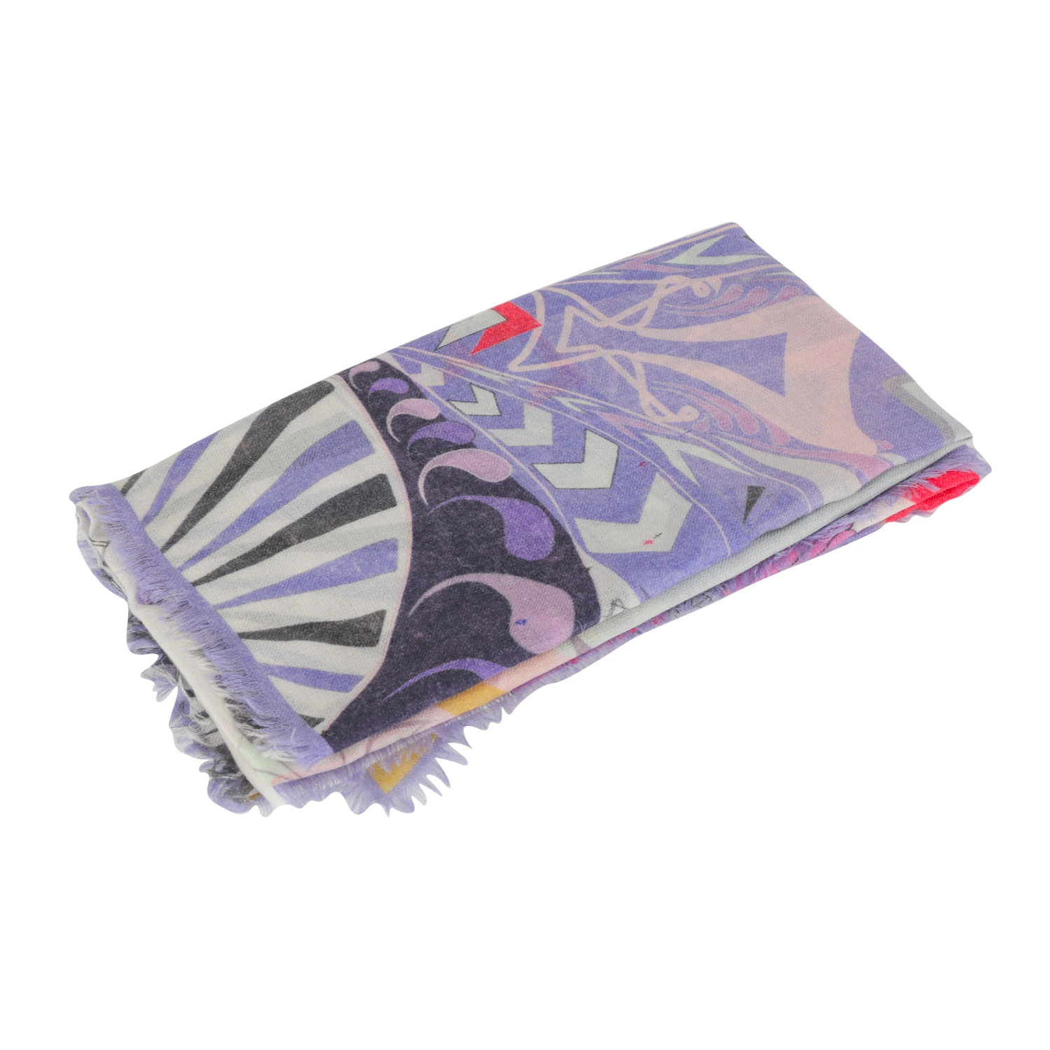 Foulard en laine mérinos 100% imprimé sur mesure pour dames avec des franges de cils.