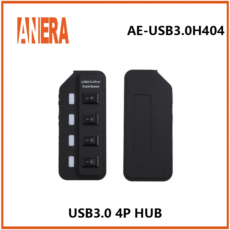 Hub 4 Puertos USB 3.0 de alta velocidad Divisor Interruptor Multi Adaptador de corriente el indicador LED para el MacBook portátil Accesorios para Ordenador