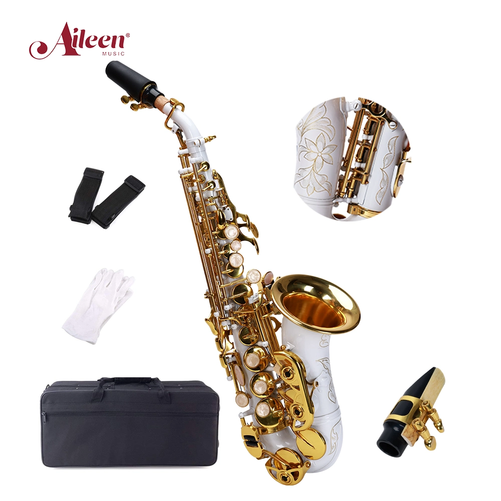 OEM Soprano Saxophone Curved White Body Saxofon Soprano with Case Pads Needle Spring Mouthpiece Price (SSP-GU2030WG)